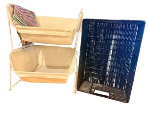 Wicker Basket, Storage Bins & Table Runner Mixed Lot