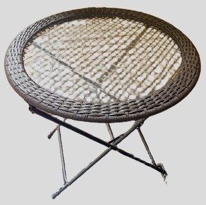 Wicker Glass Top Folding Table