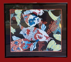 Framed Japanese Goldfish Graphic Print Signed Madkison