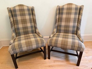 Wingback Chairs Vintage Plaid (Lot of 2)