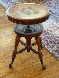 LR - Antique Piano Stool Adjustable Walnut With Carved Claw Feet