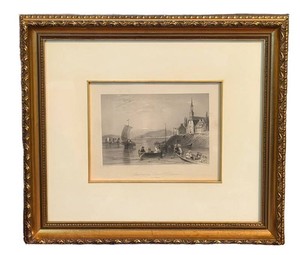 Framed Engraving - Antique W. H. Bartlett Scene on the River St. Lawrence