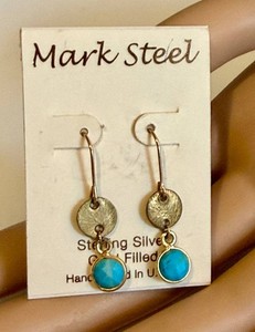 Sterling Silver Gold Filled Turquoise Dangle Earrings 1.25 in Drop
