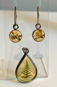 Pressed Floral Resin Jewelry Set (Lot of 3)