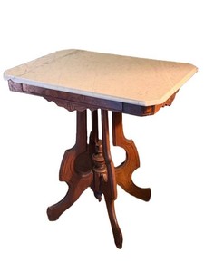 Antique Victorian Eastlake Parlor Table Marble Top