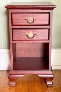 Nightstand - Vintage Mahogany 2-Drawer Open Shelf Table