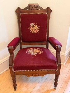 Antique Victorian Eastlake Armchair Floral Needlepoint