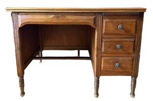 Vintage Walnut Writing Desk Three-Drawer Side Cabinet