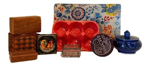Decorative Trinket Boxes Mixed Lot Wood Glass Ceramic & Blue Glass