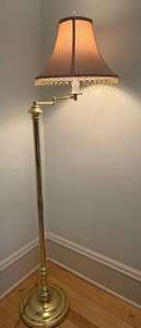 Floor Lamp - Brass Swing Arm With Fringed Shade 5 Ft Tall