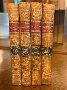 1789 Antique Leather Book Set - The Rambler by Samuel Johnson (Complete 4-Volume Set)