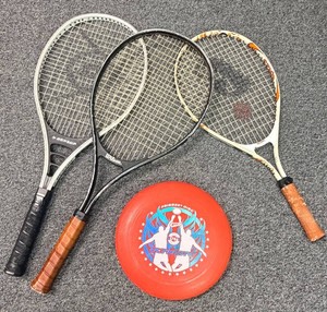 Tennis Racquets & Frisbee Disc Mixed Lot Wilson Dunlop Gamma Wham-O
