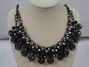 Lia Sophia Statement Necklace - Gunmetal Beaded 18 Long