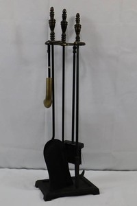 Black Iron Fireplace Tool Set with Brass Duck Accent