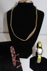 Beaded Necklace, Quartz Watch & Beaded Wristlet Mixed Lot of 4
