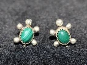 Sterling Silver Malachite Turtle Stud Earrings