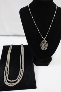 Silver-Tone Filigree Pendant & Layered Mesh Necklaces (Lot of 2)
