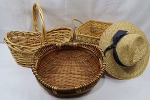 Woven Baskets & Straw Sun Hat Mixed Lot