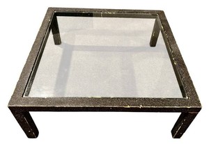LLR - Vintage Glass Top Coffee Table Metal Base