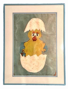 LLR - Framed Chicken in Egg Tapestry Mogelson 78 12 X 18 in