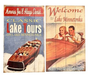LLR - Vintage Lake Minnetonka Wooden Wall Art Panels (Lot of 2)