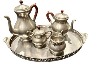 LLR - Vintage Pewter Tea and Coffee Service Royal Holland (Lot of 5)