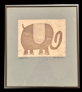LLR - Framed Artwork - Susan Kuester Elephant Block Print