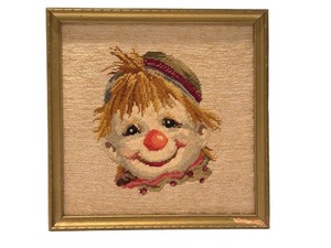 LLR - Needlepoint Wall Art - Vintage 1960s Clown Framed