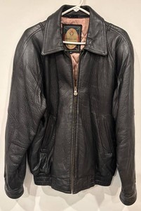 LBR - Vintage Leather Bomber Jacket Members Only Black Size M