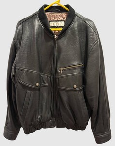 LBR - Leather Bomber Jacket Perry Ellis Black Size Medium