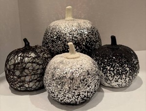 LLR - Halloween Decor Black, Silver & White Pumpkin Set (Lot of 4)