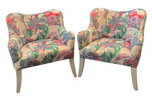 LR - Pair of Vintage Floral Accent Chairs