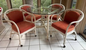 P - Vintage Glass Top Dining Table with Four Chairs
