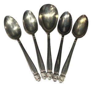 LR - Five Vintage Holmes & Edwards Danish Princess Silver Plated Serving Spoons