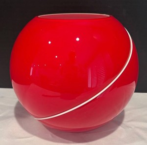 LR - Red Glass Vase with White Spiral Stripe