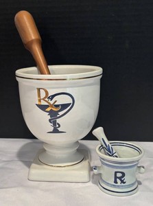 LR - Two Vintage Apothecary Mortar & Pestle Sets