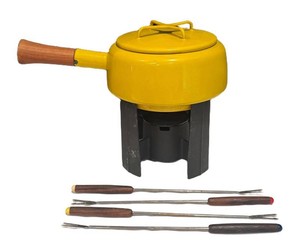 LR - Vintage Dansk Fondue Pot With Cast-Iron Base & 4 Forks