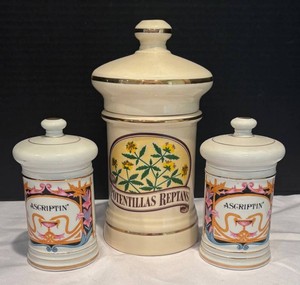 LR - Ascriptin & Potentillas Reptans Apothecary Jars Trio