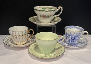 LR - Delicate Teacups & Saucers Royal Albert, Foley, Aynsley and Royal Chelsea