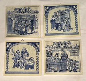 LR - Four Vintage Delft Trivet Tiles