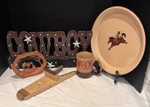 LR - Western Decor including Cowboy Sign, Horse Platter, Mug and More