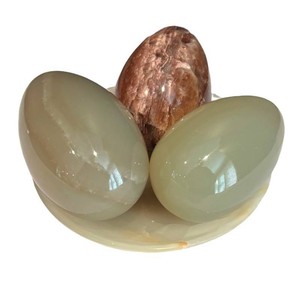 LR - Green and Brown Onyx Eggs & Dish Polished