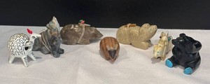 LR - Assorted Native American Carved Stone & Wood Animal Fetishes, Set of 7