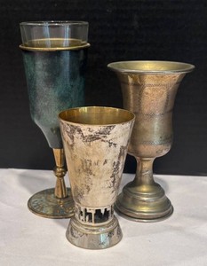 LR - Vintage Silver Jerusalem Kiddush Goblets (Lot of 3)