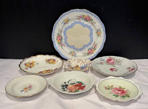 LR - Fruit & Floral China Plates & Dishes by Limoges of France, James Kent, Royal Albert, Lefton and More