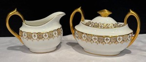 LR - Royal Crown Derby China Sugar Bowl & Creamer Pitcher