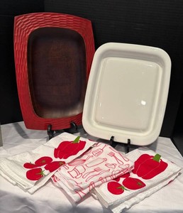 LR - Enrico & Corning Ware Serving Platters & Dish Towels