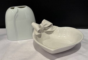 P - White Italian Ceramic Heart Bowl & Pier 1 Imports Vase