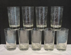 P - Nine Monogrammed Glass Tumblers