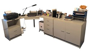 BR2 - Vintage L Shaped Desk Gray Adjustable Desk